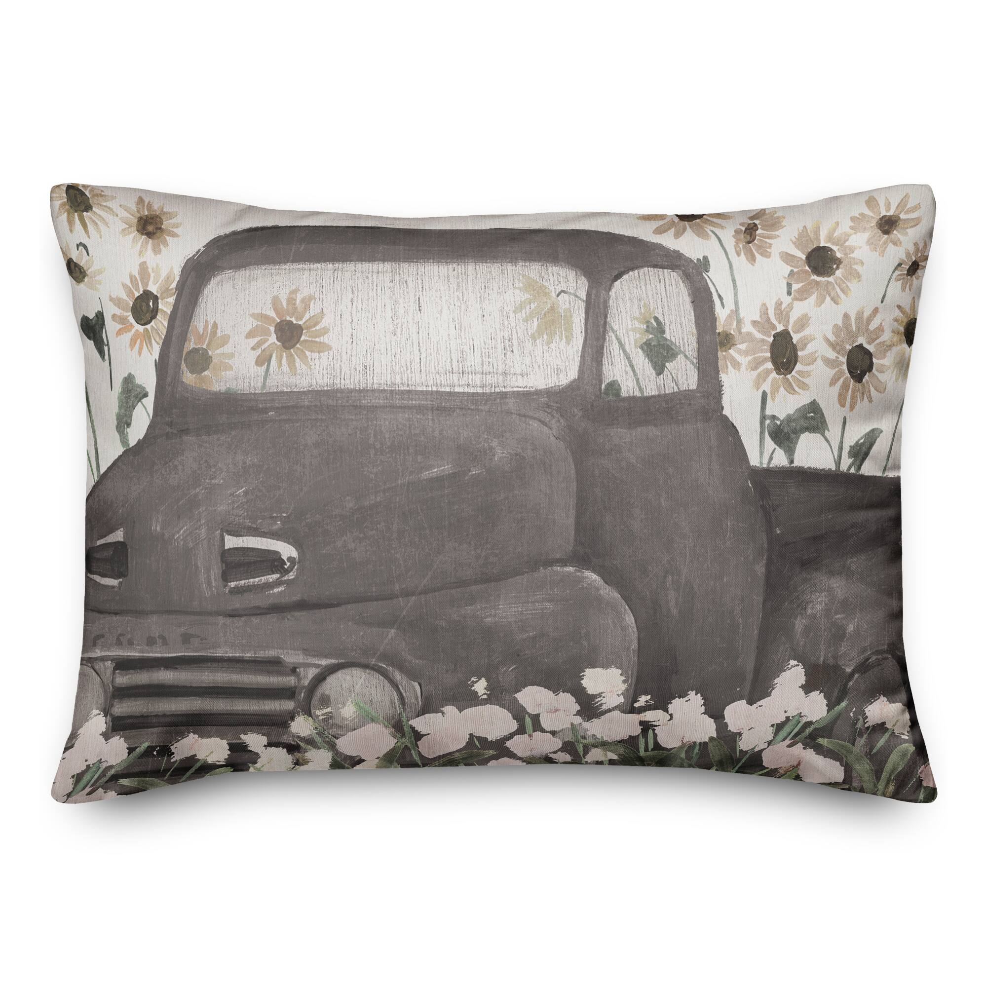 Black Truck Sunflowers Indoor/Outdoor Lumbar Pillow
